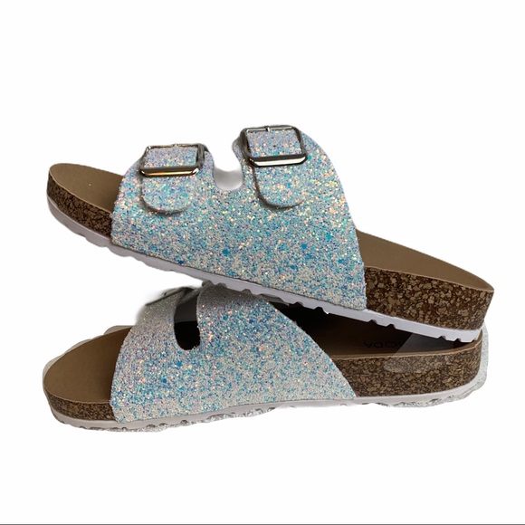 Top Moda White Glitter Buckle Slides size 8.5 - Picture 6 of 8